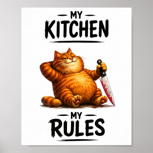 Affiche Drôle Ma Cuisine Mes Règles Chat Orange avec Coute (Devant)