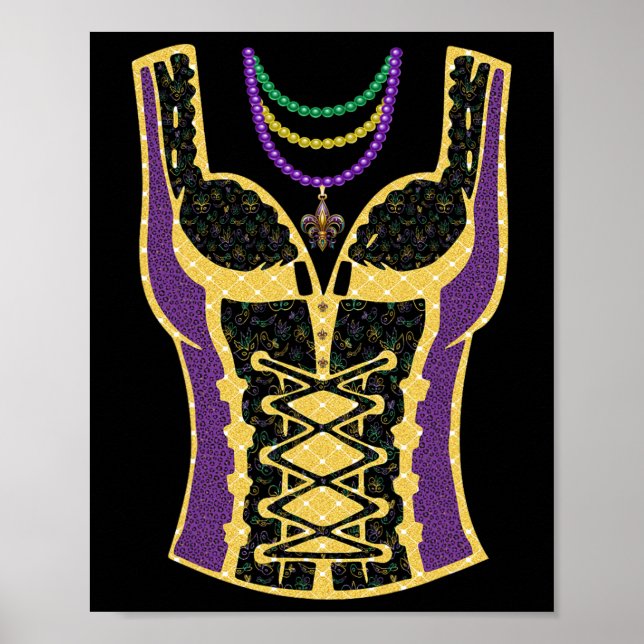 Affiche Drôle Mardi Gras Costume Perles de Masque pour fem (Devant)