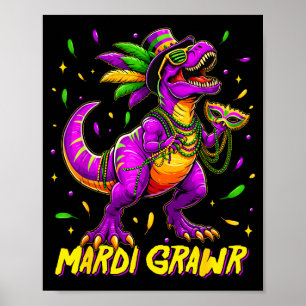 Affiche Drôle Mardi Grawr Trex Dinosaure Mardi