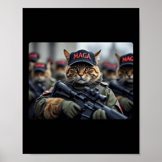 Affiche Drôle Mega Cat Avec Fusil - Humoristique Donald Tr (Devant)