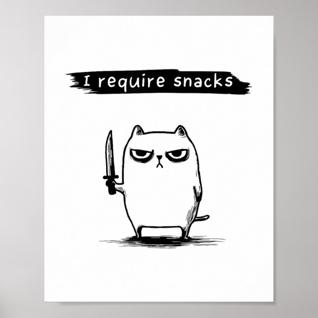 Affiche Drôle Mème Chat J'Ai Besoin Snacks Design Hommes F (Devant)
