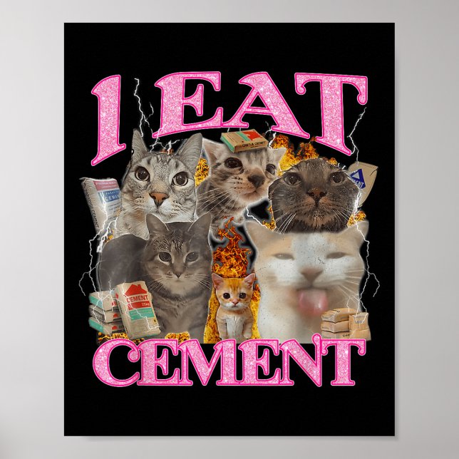 Affiche Drôle Mème de chat Je mange Cement Citation Japona (Devant)