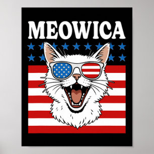 Affiche Drôle Meowica Chat 4 juillet Jour de l'Indépendanc