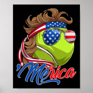 Affiche Drôle Merica Tennis Ll Et Usa Drapeau Sungles 4 Ju