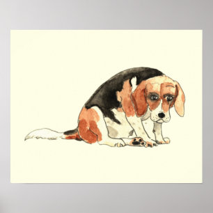 Affiche Drôle mignon Beagle Chien Aquarelle Peinture