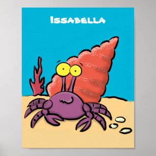 Affiche Drôle mignon caricature pourpre crabe ermite