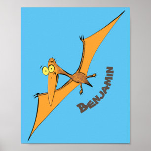 Affiche Drôle mignon dessin animé de pterodactyle volant o