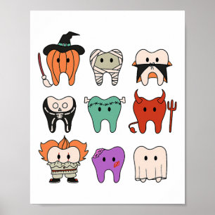 Affiche Drôle mignon Hygiène Dentaire Monstres Dents Squad