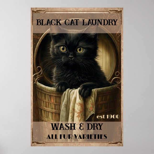 Affiche Drôle mignon Linge de chat noir (Devant)