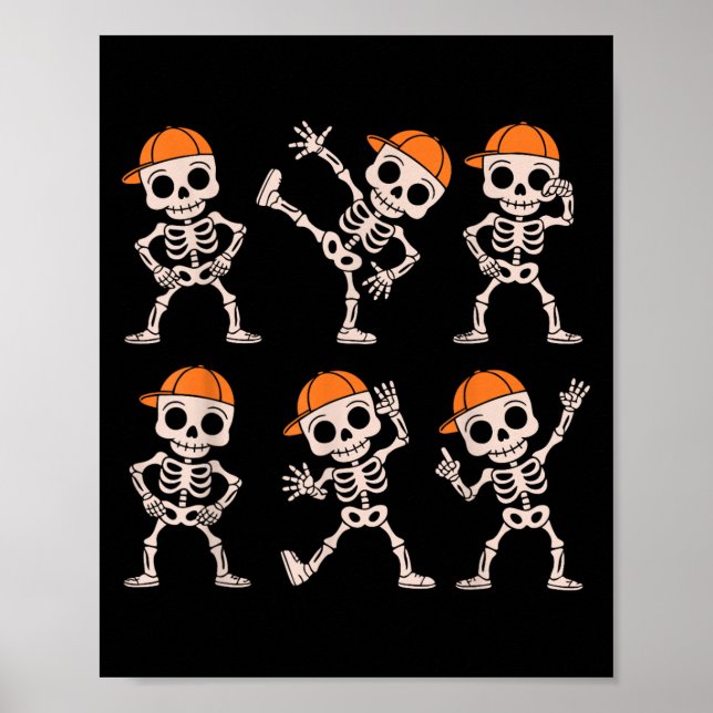 Affiche Drôle Mignonne Danser Squelette Halloween Garçons  (Devant)