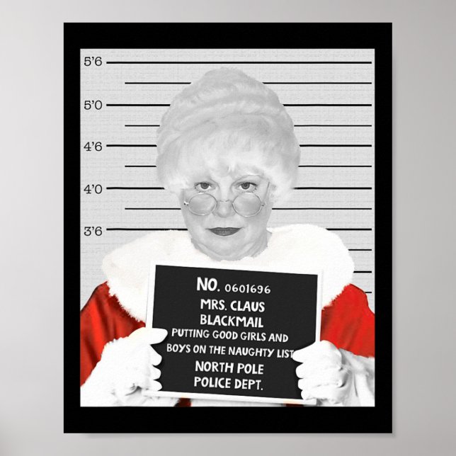 Affiche Drôle Mme Claus Mugshot Arrêtée Sur Christ (Devant)