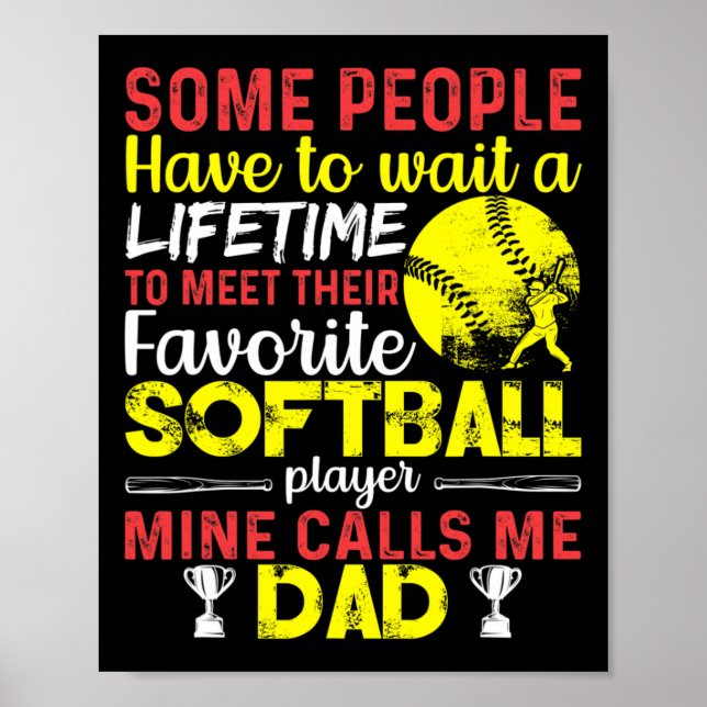 Affiche Drôle Mon Joueur De Softball Préféré M'appelle Pap (Devant)