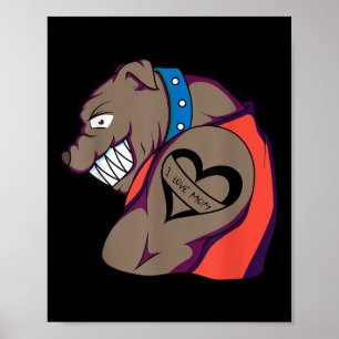 Affiche Drôle Musculaire Chien à Chien J'aime maman Tattoo