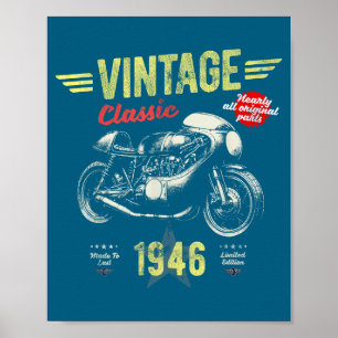 Affiche Drôle Né 1946 Moto Rétro Vintage