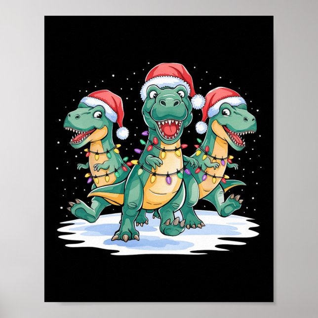Affiche Drôle Noël Père Noël Reindeer mignon Dinosaur Père (Devant)
