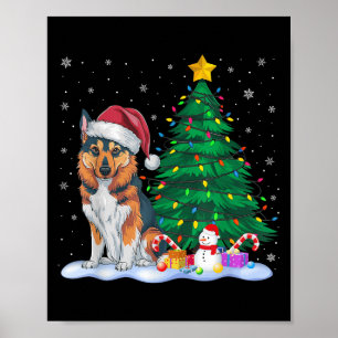 Affiche Drôle Norvégien Elkhound Chien Xmas Lumières Arbre