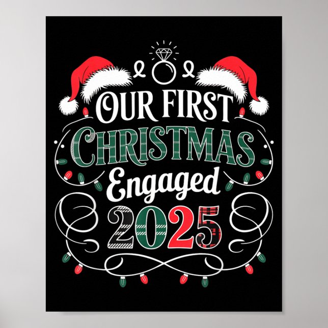 Affiche Drôle Notre Premier Noël Fiancés 2025 Pyjama Coupl (Devant)