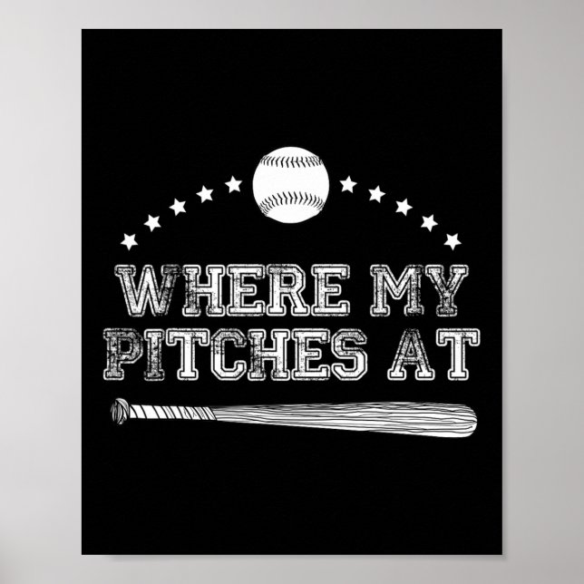 Affiche Drôle Où Mes Pitchers À Softball Pitcher Cadeau (Devant)