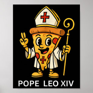 Affiche Drôle Pape Américain Leo Xiv Pizza Slice Cartoon C