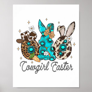 Affiche Drôle Pâques Occidentale Jour mignon Lapin Cowgirl