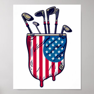 Affiche Drôle Patriotique Golf Poche Usa America Drapeau 4