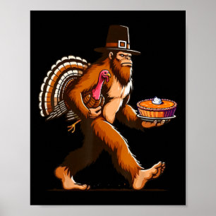 Affiche Drôle Pèlerin Sasquatch Yeti Et Citrouille Pie Mer