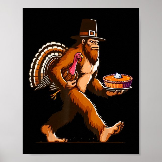 Affiche Drôle Pèlerin Sasquatch Yeti Et Citrouille Pie Mer (Devant)