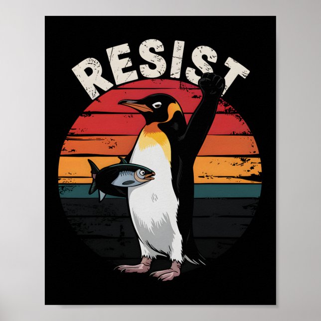 Affiche Drôle Penguin Résiste À La Manifestation Contre Le (Devant)