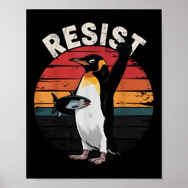 Affiche Drôle Penguin Résiste À La Manifestation Contre Le (Devant)
