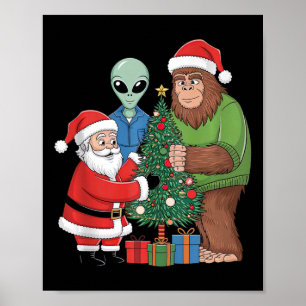 Affiche Drôle Père Noël Bigfoot Alien Décor Noël Tre