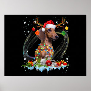 Affiche Drôle Père Noël Dachshund Reindeer Noël clair
