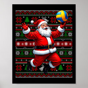 Affiche Drôle Père Noël Jouer au volley-ball laid Christma