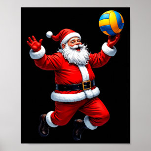 Affiche Drôle Père Noël Jouer Volleyball Feux de Noël Xm