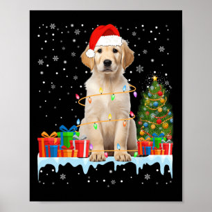 Affiche Drôle Père Noël Labrador Chien Feux de Noël Joyeux