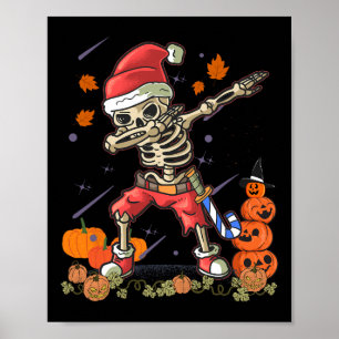 Affiche Drôle Père Noël Skeleton Dabbing Halloween Costume