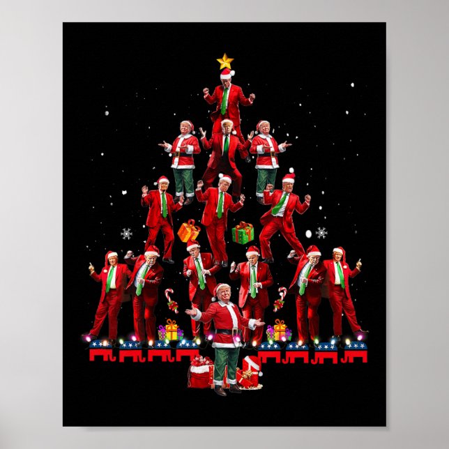 Affiche Drôle Père Noël Trump Dance Tree Noël Pyjama Noël  (Devant)