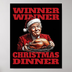 Affiche Drôle Père Noël Trump vainqueur du dîner de Noël X