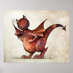 Affiche Drôle Petit Dragon Magique