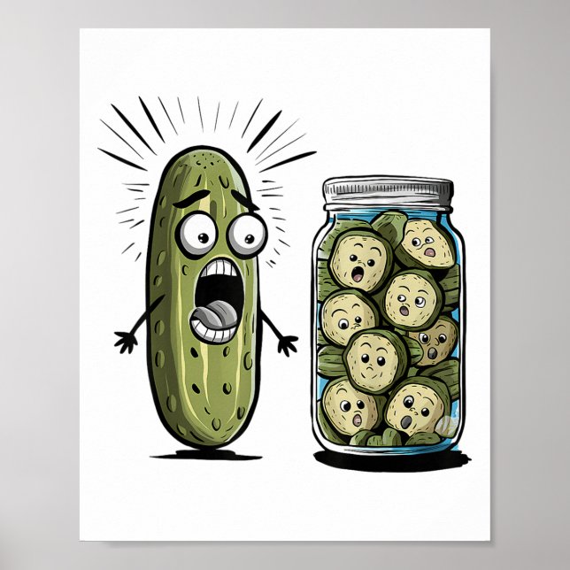 Affiche Drôle Pickle Surprend Un Concombre Et Un Bocal De  (Devant)