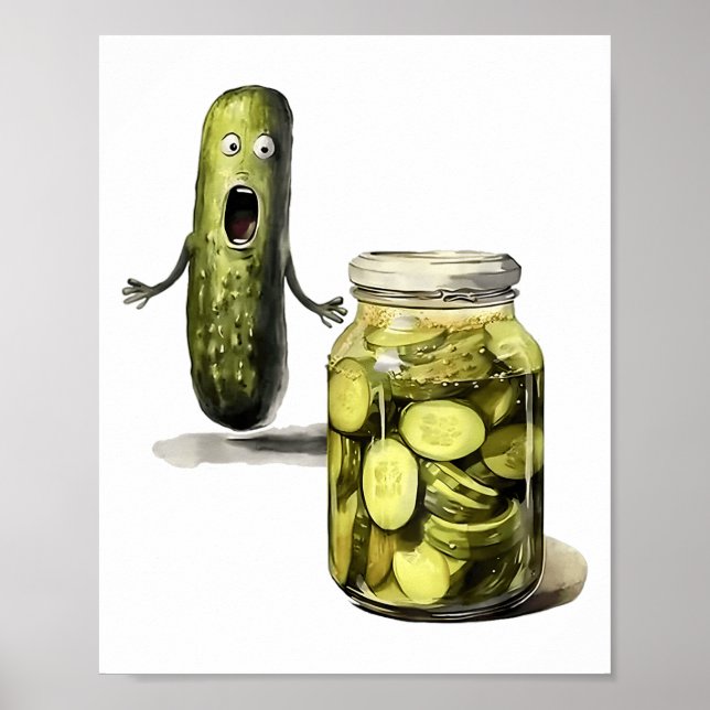 Affiche Drôle Pickle Surprend Un Concombre Et Un Bocal De  (Devant)