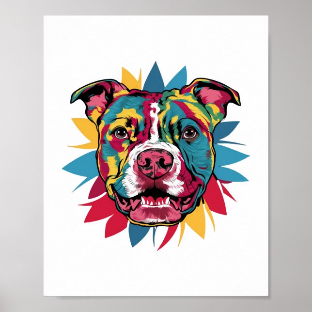 Affiche drôle pitbull de chien coloré (Devant)