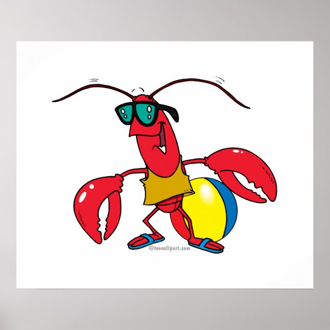 Affiche drôle plage aller homard dessin animé (Devant)