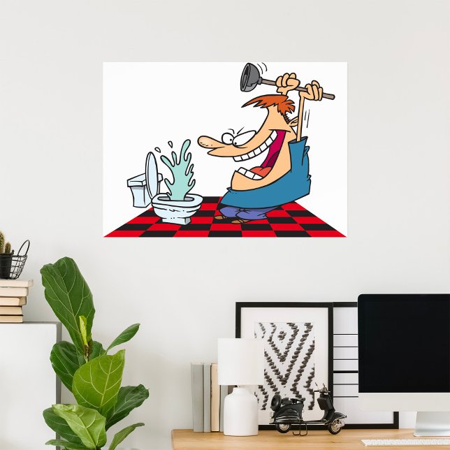 Affiche Drôle Plomber Débloquant Une Toilette (Créateur téléchargé)