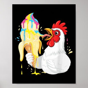 Affiche Drôle Poulet Manger Banana Glace Cream Driam Voitu