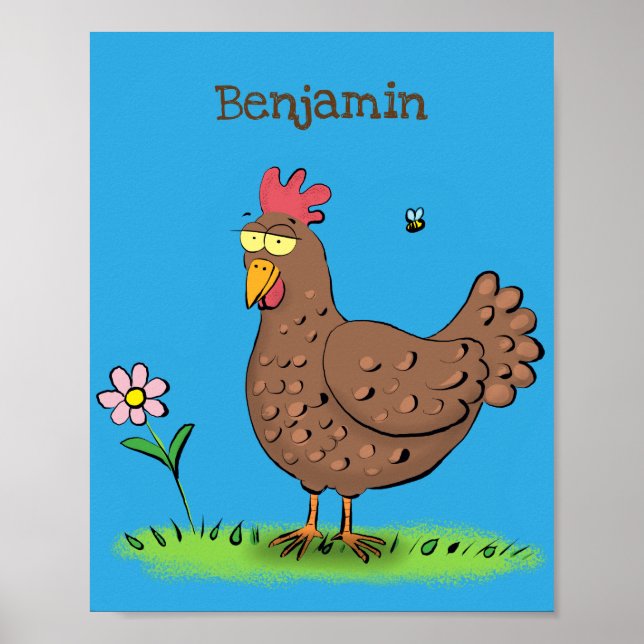 Affiche Drôle poulet rustique whimsical dessin animé (Devant)