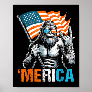 Affiche Drôle Punk Rock Sasquatch Bigfoot Us Drapeau Meric