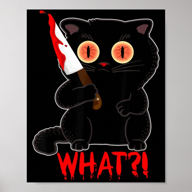 Affiche Drôle Que_ Y Chat De Halloween Noir Poignarde Des  (Devant)