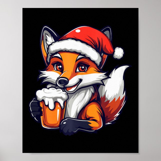 Affiche Drôle Renard de Noël avec bande dessinée de bière (Devant)