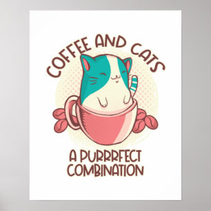 Affiche Drôle Retro Café et Chats
