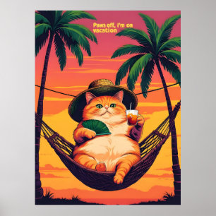 Affiche Drôle Rétro Vacances de chats d'été
